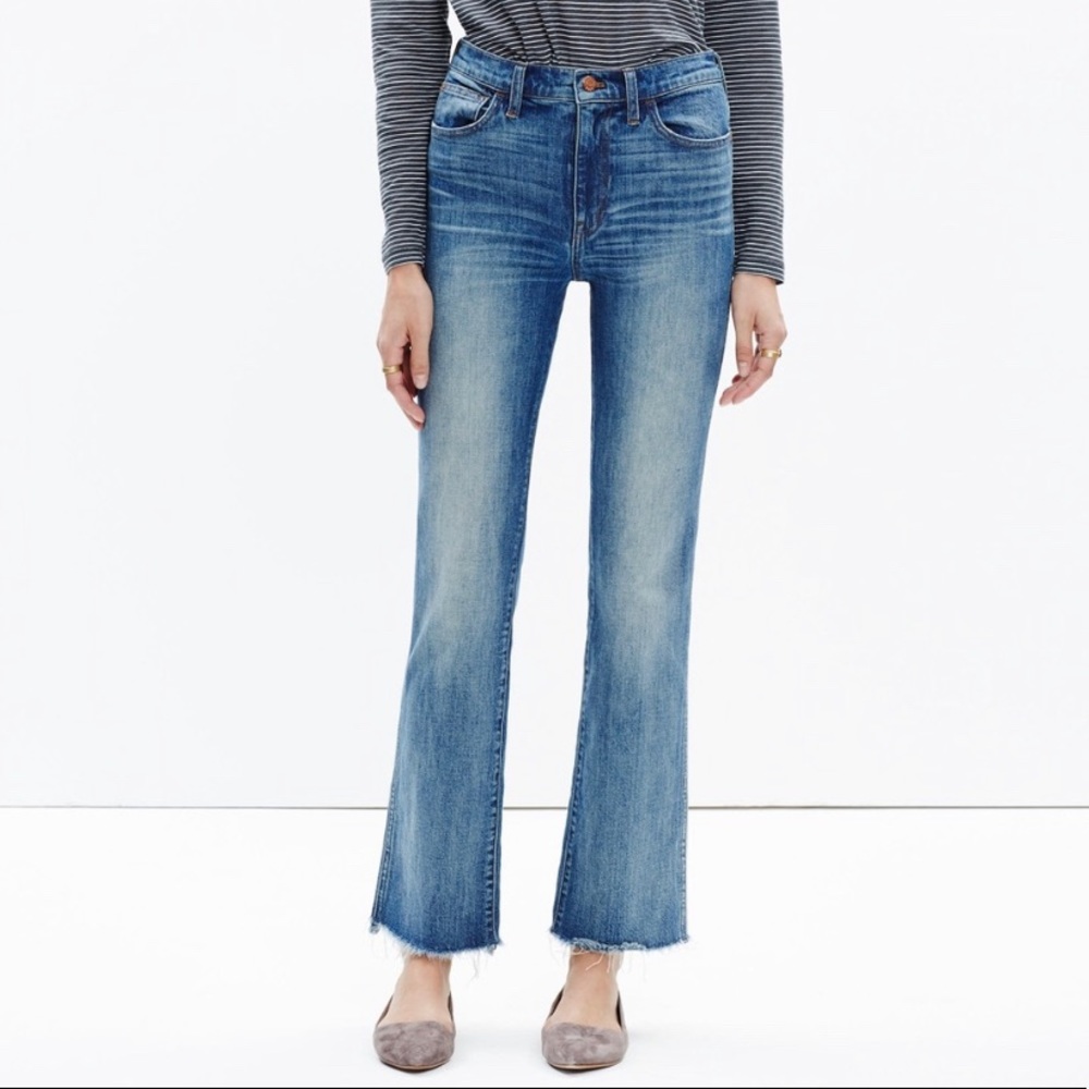 Madewell 10" High Riser Cali Demi-Boot Jeans Raw Frayed Hem Edition Sz 24 E5296